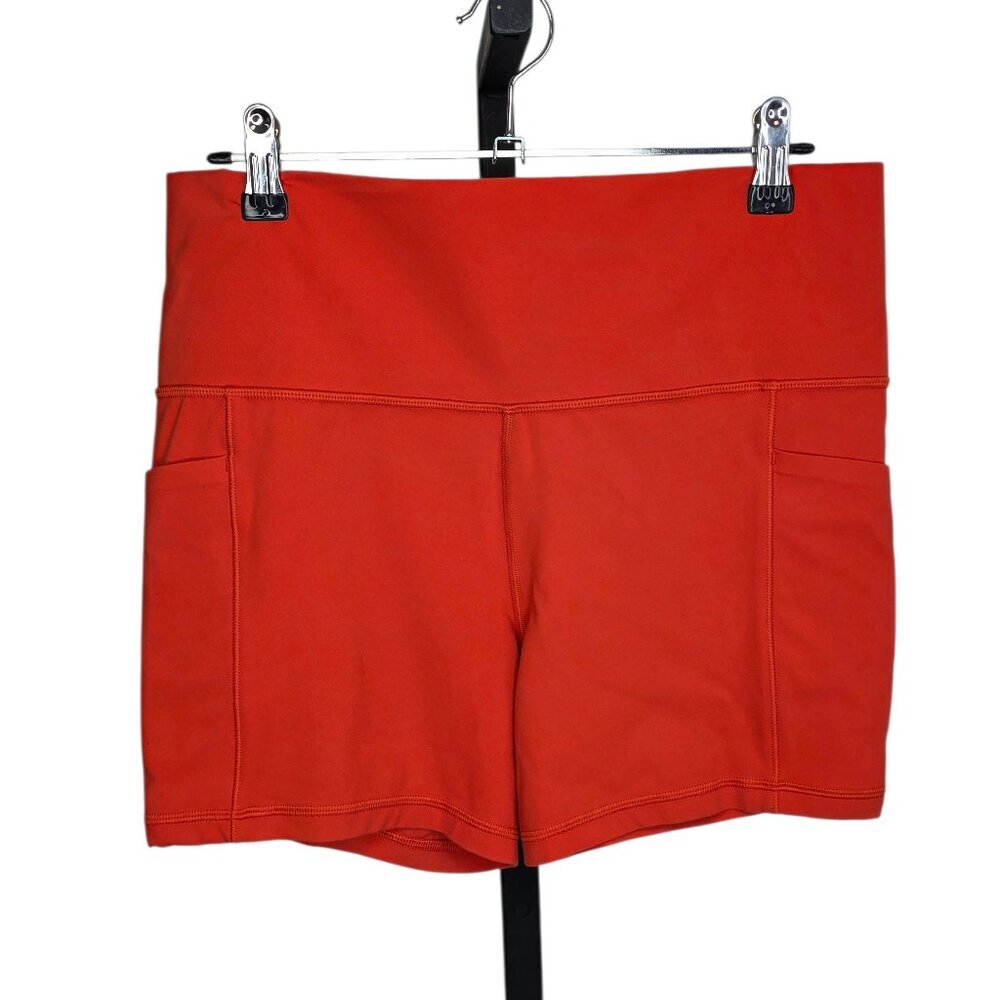 Athleta Salutation Stash 5" Shorts, Pockets,High Rise, Orange, Size Large